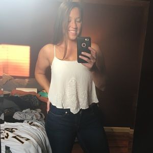 Super cute white flowy crop top w/ white detail